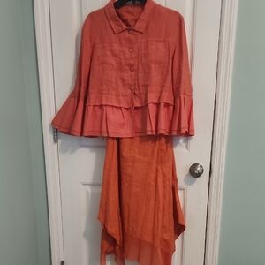 For Cynthia Coral Layered Dress with Flared Sleeved Jacket (J12)